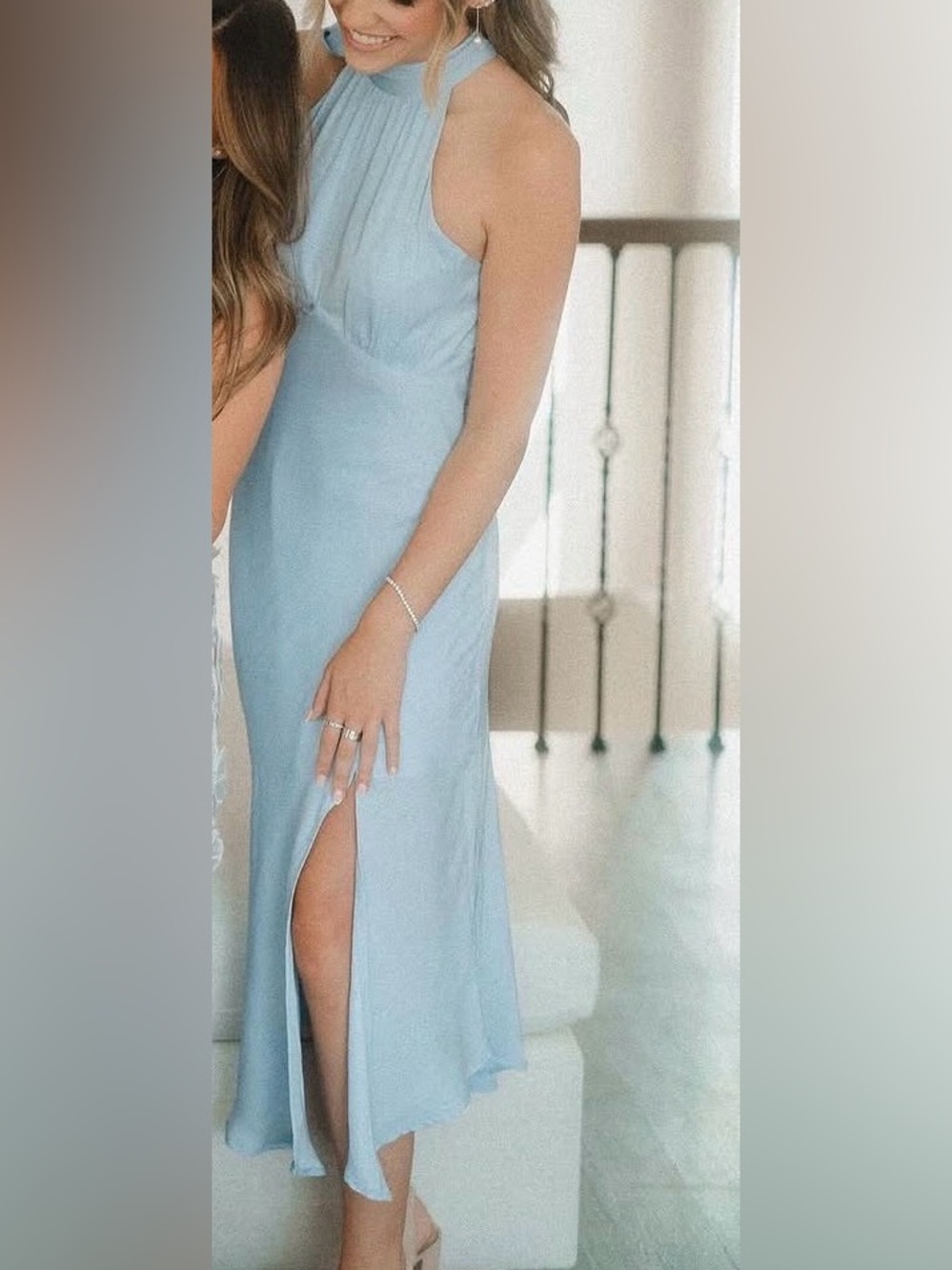 Elegant Light Blue Midi Dress with Side Slit